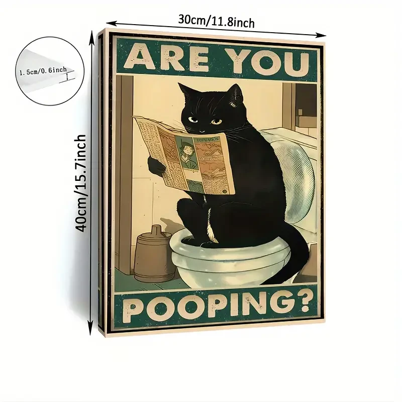[Funny Cat Art] Funny Black Cat Canvas Art – "Are You Pooping?" Humorous Wall Decor with Wooden Frame, 11.8x15.7 Inches, Perfect for Bathroom, Living Room, Bedroom, Unique Gift Idea, Cat Decor