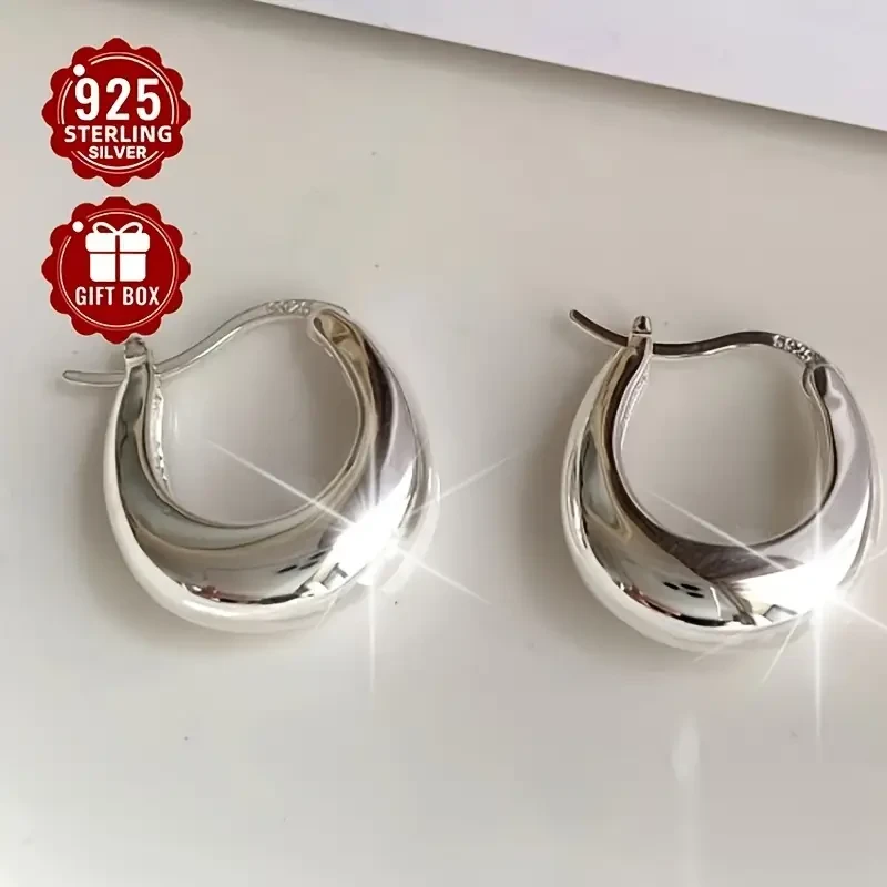 2pcs Women’s Fashion Ring and Earring Set – 925 Sterling Silver Crescent U-Shaped Hoop Earrings, Simple Style for Daily Wear, Travel, and Parties