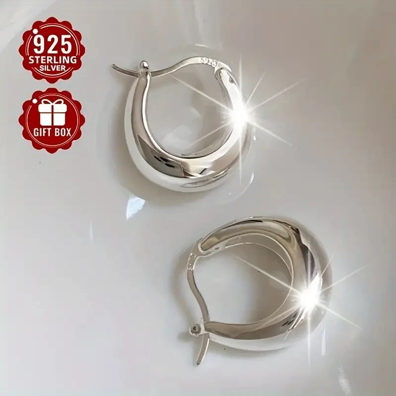 2pcs Women’s Fashion Ring and Earring Set – 925 Sterling Silver Crescent U-Shaped Hoop Earrings, Simple Style for Daily Wear, Travel, and Parties