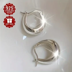 2pcs Women’s Fashion Ring and Earring Set – 925 Sterling Silver Crescent U-Shaped Hoop Earrings, Simple Style for Daily Wear, Travel, and Parties