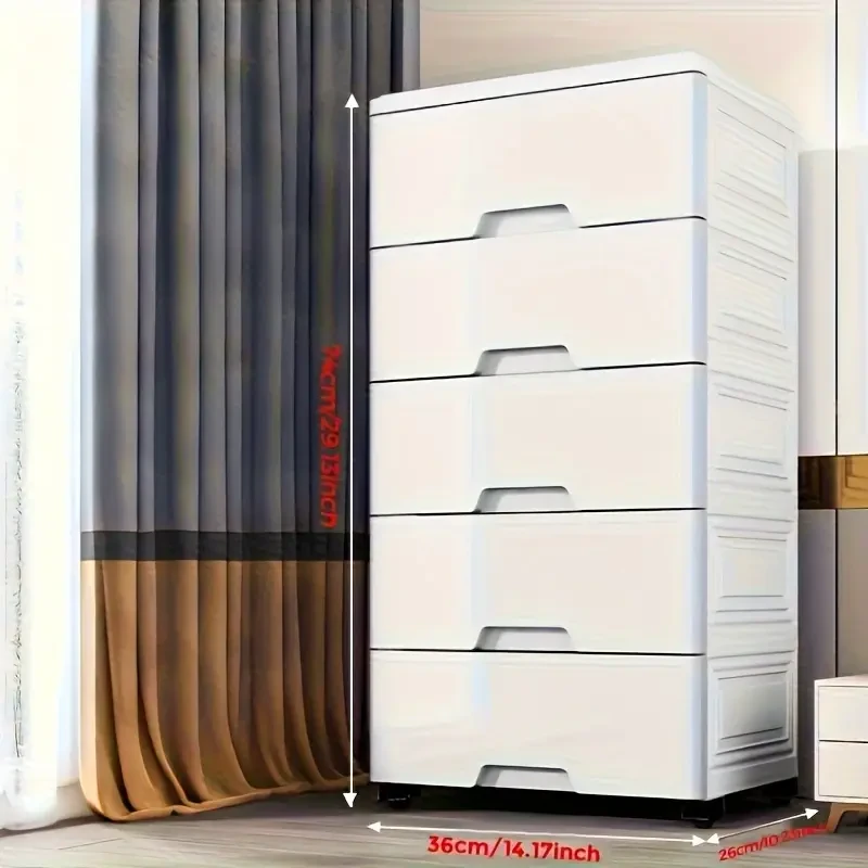 Five-Tier Drawer Rolling Storage Cabinet – Multi-Functional Plastic Organizer Rack for Kitchen, Bedroom, Wardrobe, Office, and Dormitory Under-Bed Storage