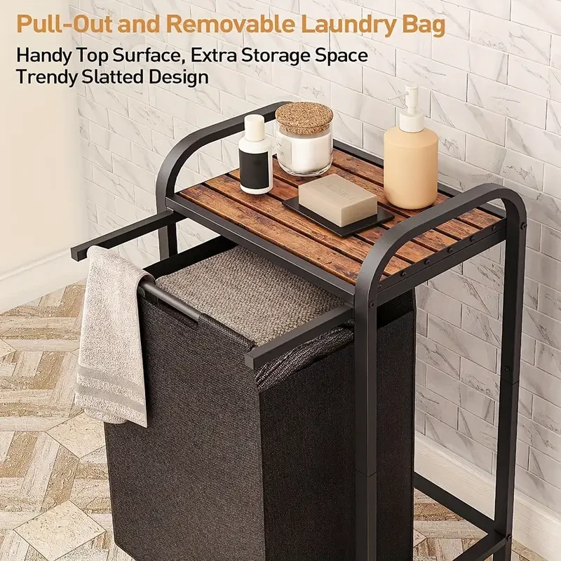 1pc Laundry Basket with Iron Push-Pull Design – Detachable, Durable, and Versatile Storage Solution for Bathroom and Other Rooms