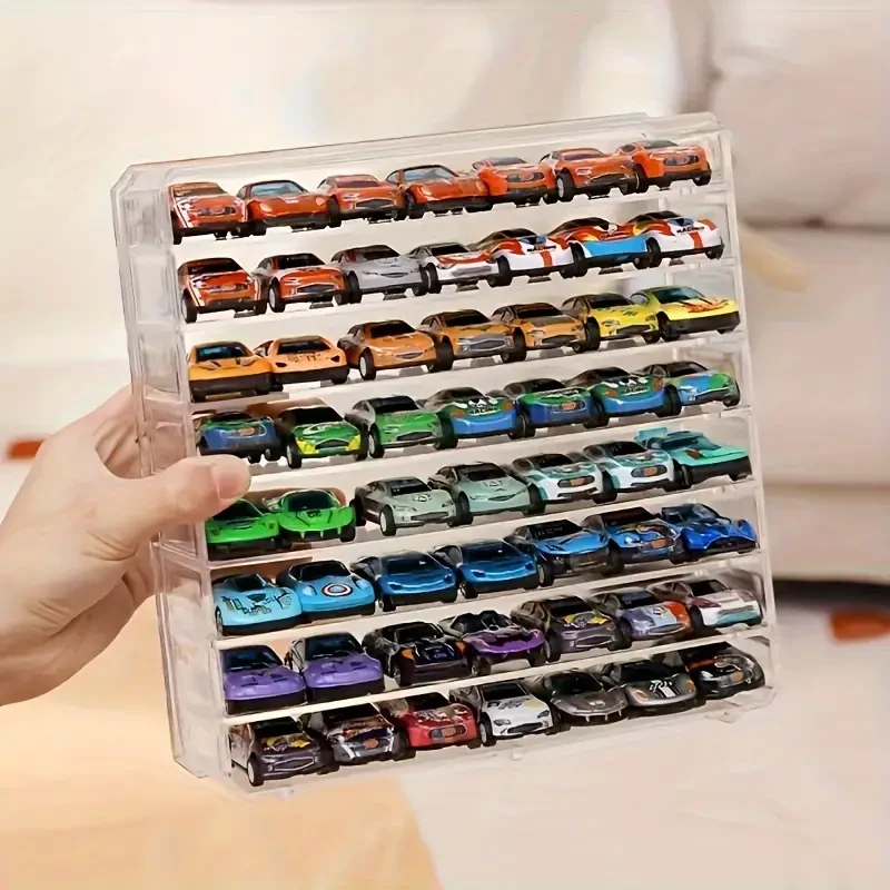 8-Compartment Detachable Acrylic Toy Car Display Box – Multi-Layer Transparent Storage Case for Collectible Golden Cars