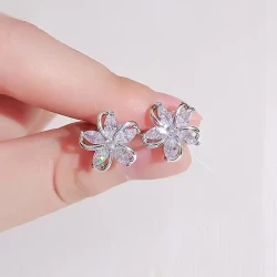 Elegant Rose Golden Cubic Zirconia Flower Stud Earrings – Vintage-Inspired, Stainless Steel Posts, Perfect for Daily Wear or Gift for Women & Sisters