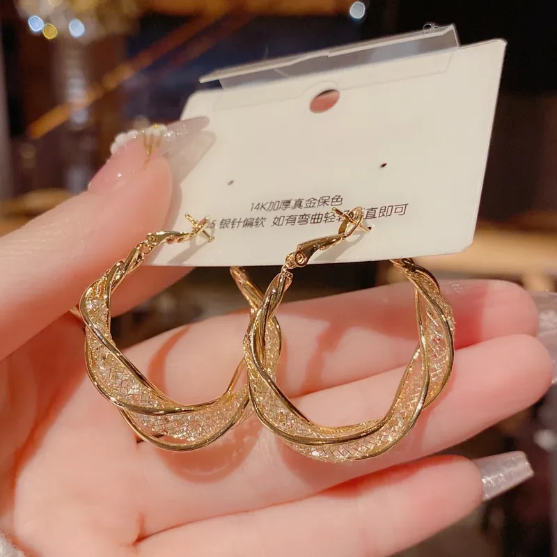 Luxurious Women’s Golden Geometric Hoop Earrings with Sparkling Rhinestones – Vintage Bohemian Style, Stainless Steel Posts, Perfect Gift for Special Occasions, Novelty Earrings