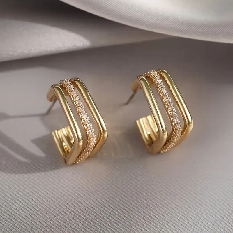 Luxurious Women’s Golden Geometric Hoop Earrings with Sparkling Rhinestones – Vintage Bohemian Style, Stainless Steel Posts, Perfect Gift for Special Occasions, Novelty Earrings
