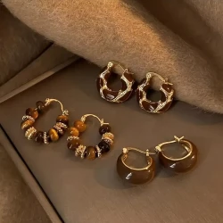 3 Pairs of Vintage Oil Drop U-Shaped Earrings for Women – Simple Hoop Earrings, Elegant & Versatile Jewelry