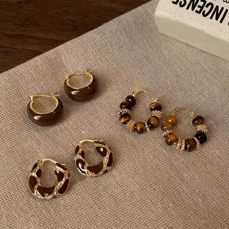 3 Pairs of Vintage Oil Drop U-Shaped Earrings for Women – Simple Hoop Earrings, Elegant & Versatile Jewelry