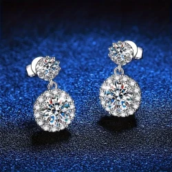PYQ Elegant 1ct Moissanite Dangle Earrings – VVS D Color, 925 Sterling Silver with 18K White Gold Plating, Perfect for Daily Wear & Gifting