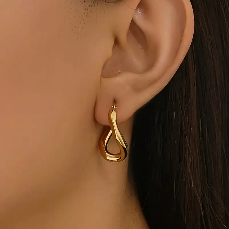 1 Pair of Irregular Shaped Round Earrings – Stainless Steel Electroplated, Fashionable & Classic Style, Ladies Hoop Earrings