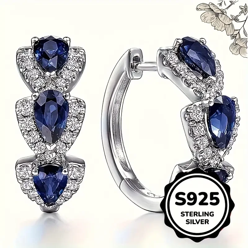 Elegant 925 Sterling Silver Earrings with Cubic Zirconia, Blue and Clear Gemstones – Perfect for Daily Wear and Formal Events, Ideal Valentine’s Day Gift