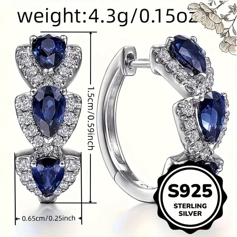 Elegant 925 Sterling Silver Earrings with Cubic Zirconia, Blue and Clear Gemstones – Perfect for Daily Wear and Formal Events, Ideal Valentine’s Day Gift