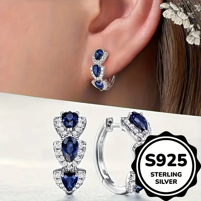 Elegant 925 Sterling Silver Earrings with Cubic Zirconia, Blue and Clear Gemstones – Perfect for Daily Wear and Formal Events, Ideal Valentine’s Day Gift