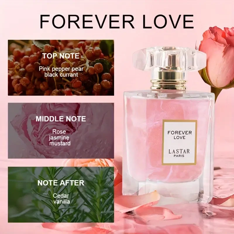 1pc LASTAR Paris Forever Love Eau de Cologne for Women – Floral Scent with Rose & Jasmine Notes, Long-Lasting Fresh Fragrance, Alcohol-Based, Formaldehyde-Free, Ideal for Daily Wear & Special Occasions