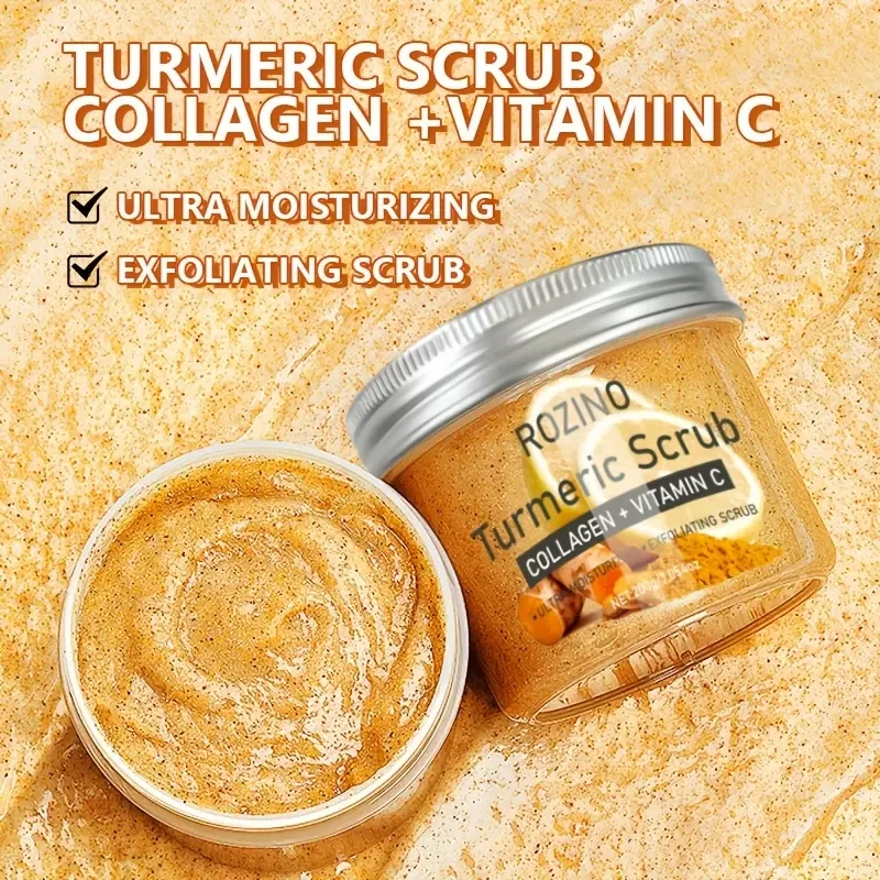 ROZINO Turmeric Glow Scrub – With Collagen, Vitamin C & Sea Salt Exfoliator