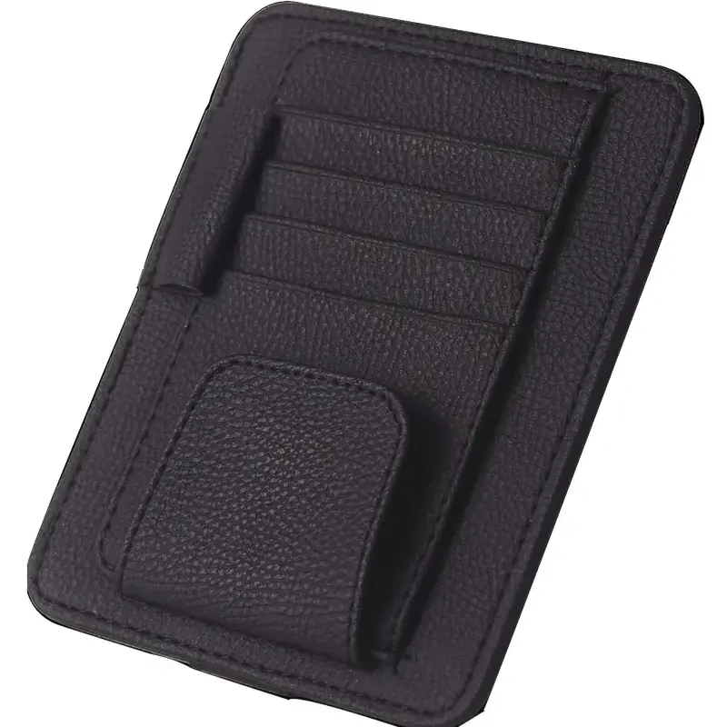 Small PU Leather Car Sun Visor Organizer Clip – For Trucks/Cars, Holds Cards, Sunglasses, Car Registration, Driving License, Insurance Info, and Pen