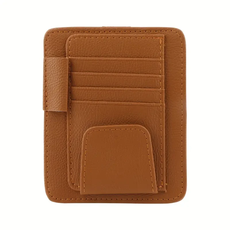 Small PU Leather Car Sun Visor Organizer Clip – For Trucks/Cars, Holds Cards, Sunglasses, Car Registration, Driving License, Insurance Info, and Pen
