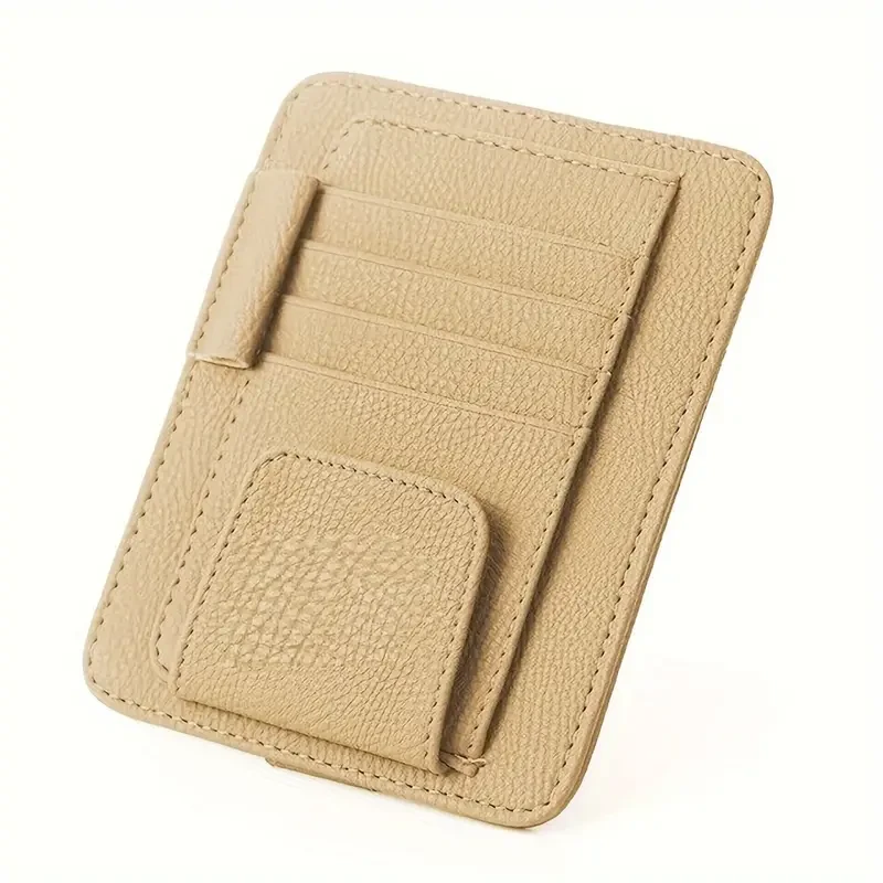 Small PU Leather Car Sun Visor Organizer Clip – For Trucks/Cars, Holds Cards, Sunglasses, Car Registration, Driving License, Insurance Info, and Pen