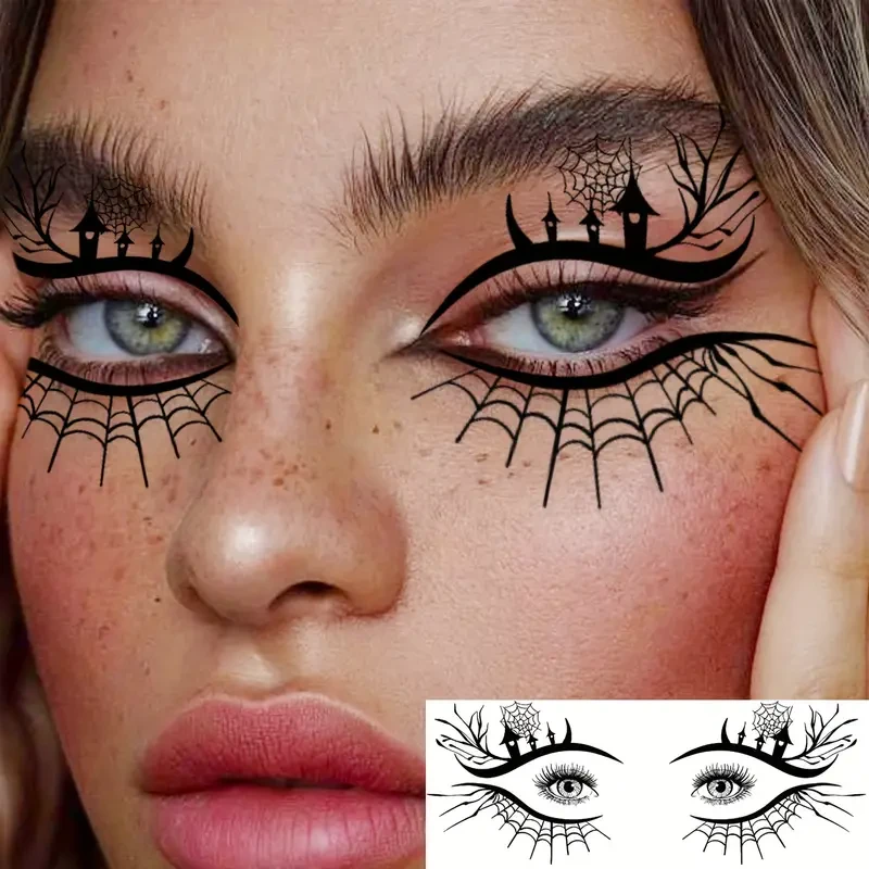 10 Sheets Around Eye Corner Eyelid Temporary Tattoos – Realistic Fake Eye Tattoo Stickers for Women & Men, Long-Lasting Halloween Witch Makeup