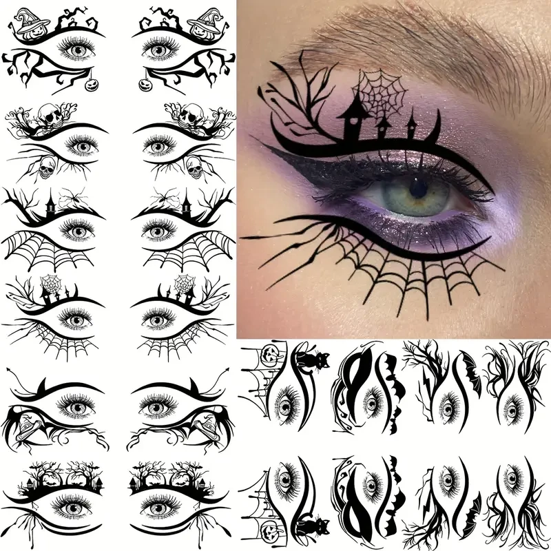 10 Sheets Around Eye Corner Eyelid Temporary Tattoos – Realistic Fake Eye Tattoo Stickers for Women & Men, Long-Lasting Halloween Witch Makeup