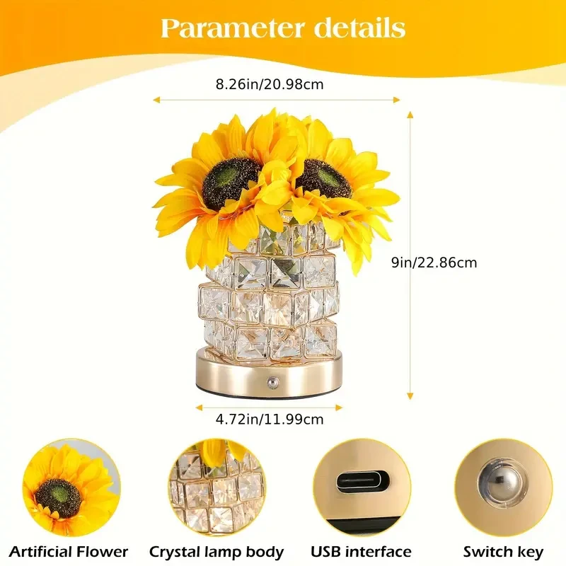 1pc Flower Light Touch Lamp – Rechargeable Cordless Table Lamp with Infinity Dimming and 3 Colour Modes