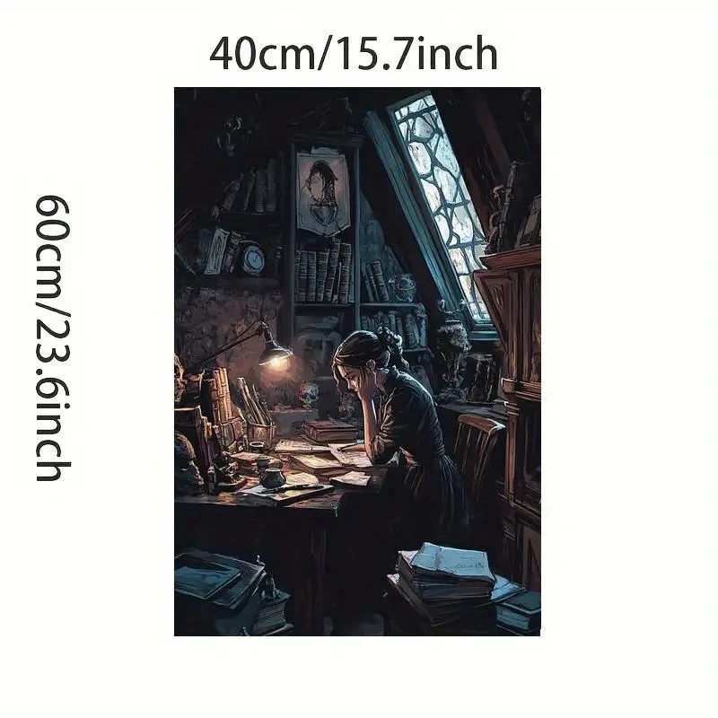 1pc Unique Creative Poster of a Girl Reading Under an Antique Study Lamp – A Captivating Wall Art Print for Thoughtful Spaces
