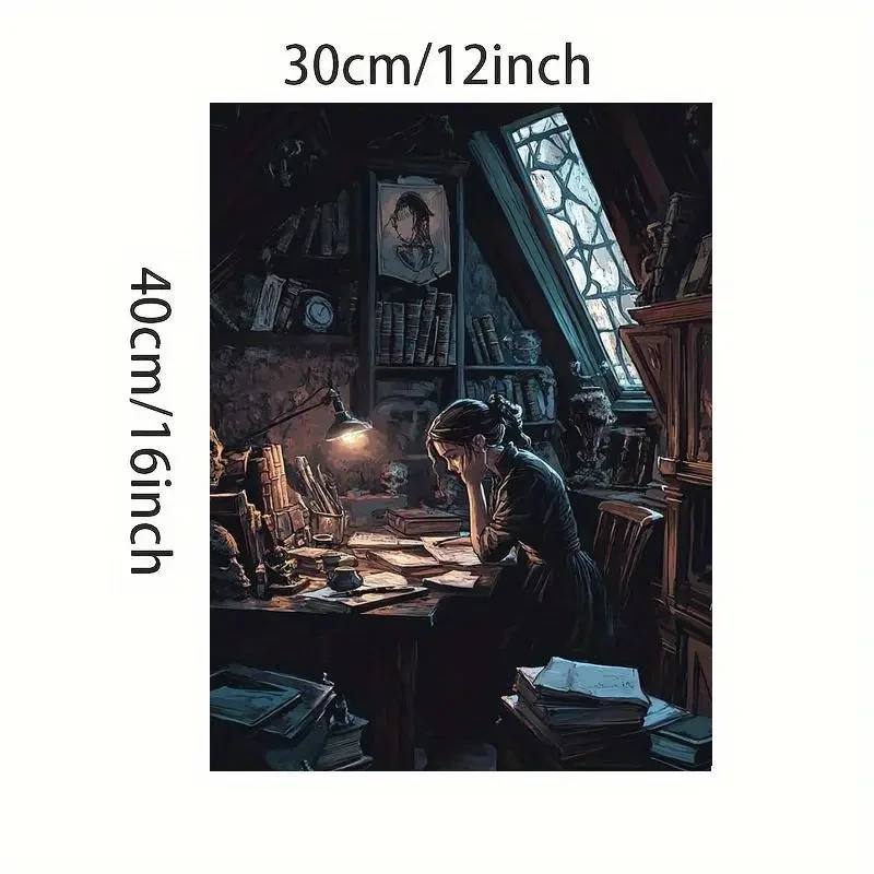 1pc Unique Creative Poster of a Girl Reading Under an Antique Study Lamp – A Captivating Wall Art Print for Thoughtful Spaces