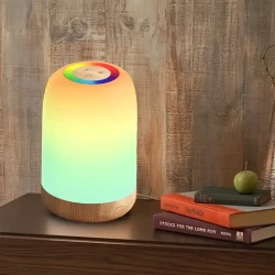 Touch LED Night Light – Dimmable Color Changing Lamp with Wood Grain Finish and Timer | USB Rechargeable Desk Light for a Modern, Calming Glow