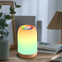 Touch LED Night Light – Dimmable Color Changing Lamp with Wood Grain Finish and Timer | USB Rechargeable Desk Light for a Modern, Calming Glow