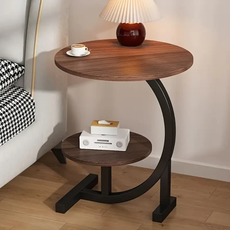 1pc Modern Minimalist Circular Bedside Table – Sleek Stainless Steel Frame with Marble Top for Home & Sofa Living