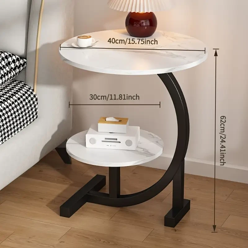 1pc Modern Minimalist Circular Bedside Table – Sleek Stainless Steel Frame with Marble Top for Home & Sofa Living