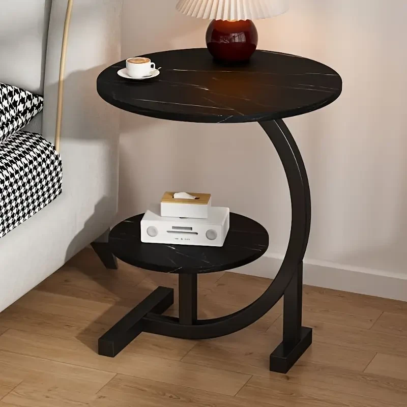 1pc Modern Minimalist Circular Bedside Table – Sleek Stainless Steel Frame with Marble Top for Home & Sofa Living