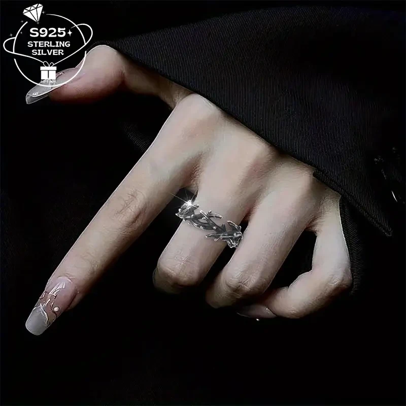 Women’s S925 Silver Vintage Thorn Crown Ring – Forest Vine Branch Design for Pride, Weddings, Festivals & Daily Elegance