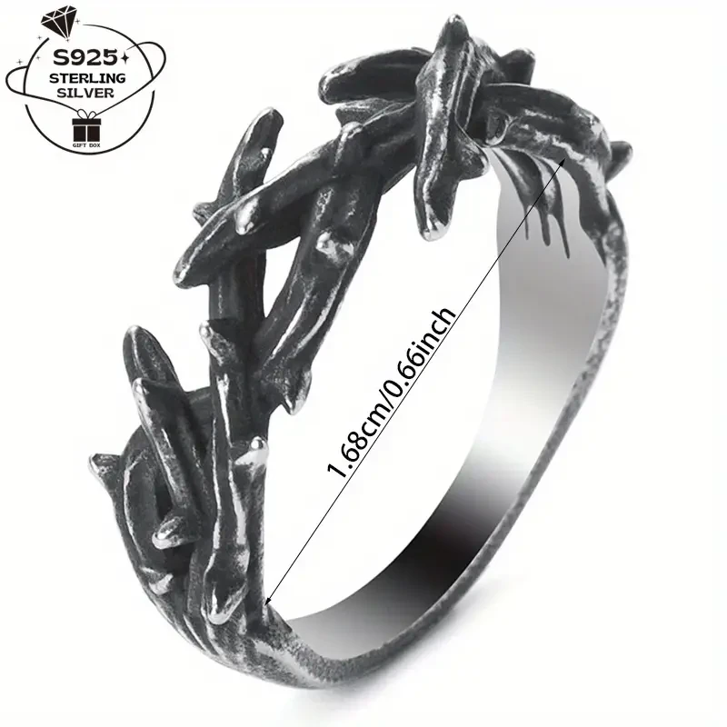Women’s S925 Silver Vintage Thorn Crown Ring – Forest Vine Branch Design for Pride, Weddings, Festivals & Daily Elegance