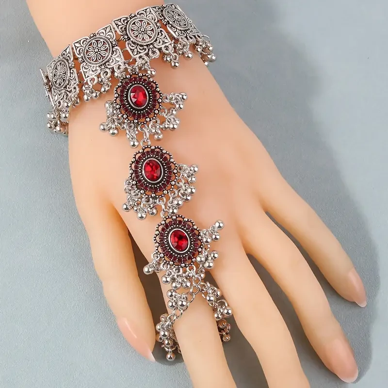 1pc Vintage Multicolor Turquoise Gemstone Bracelet & Ring Set – Distressed Boho Jewelry for Unique, Earthy Style