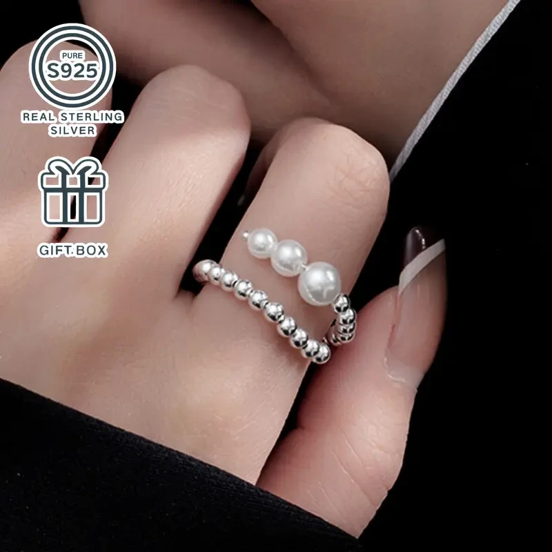 S925 Silver Ring with Bead Inlay – Minimalist Elegance for Every Journey