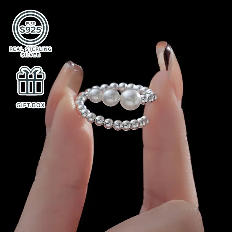 S925 Silver Ring with Bead Inlay – Minimalist Elegance for Every Journey