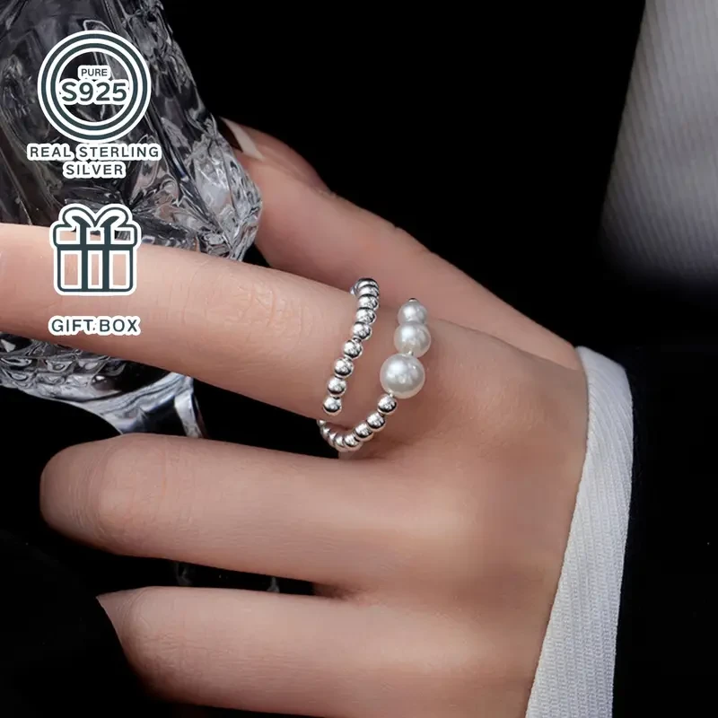 S925 Silver Ring with Bead Inlay – Minimalist Elegance for Every Journey