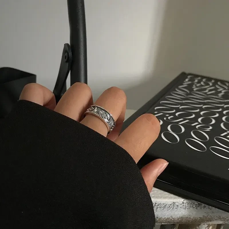 Vintage-Inspired "Stars and Moon" Open Ring for Women – A Mystical Symbol of Night, Style, and Identity