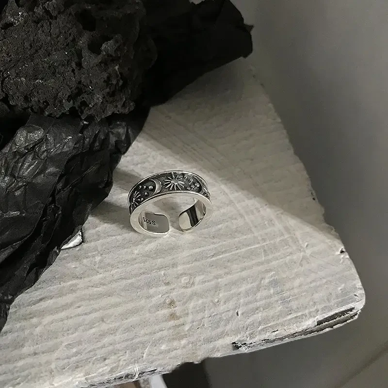 Vintage-Inspired "Stars and Moon" Open Ring for Women – A Mystical Symbol of Night, Style, and Identity
