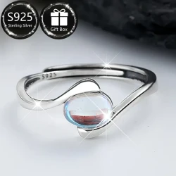 S925 Sterling Silvery Moonstone Adjustable Ring – A Whisper of Light, A Touch of Magic