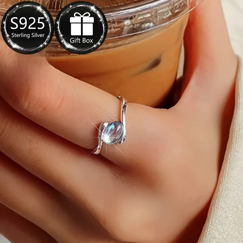 S925 Sterling Silvery Moonstone Adjustable Ring – A Whisper of Light, A Touch of Magic