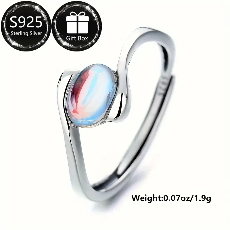 S925 Sterling Silvery Moonstone Adjustable Ring – A Whisper of Light, A Touch of Magic