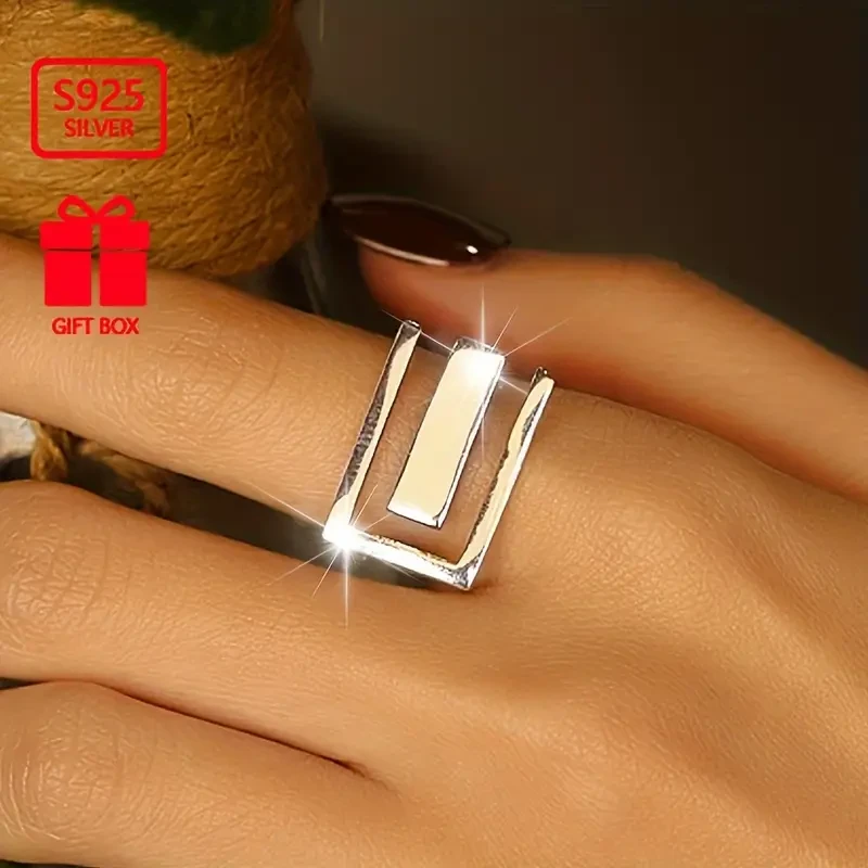 925 Sterling Silvery Adjustable Geometric Open Ring – Timeless Simplicity, Everyday Elegance