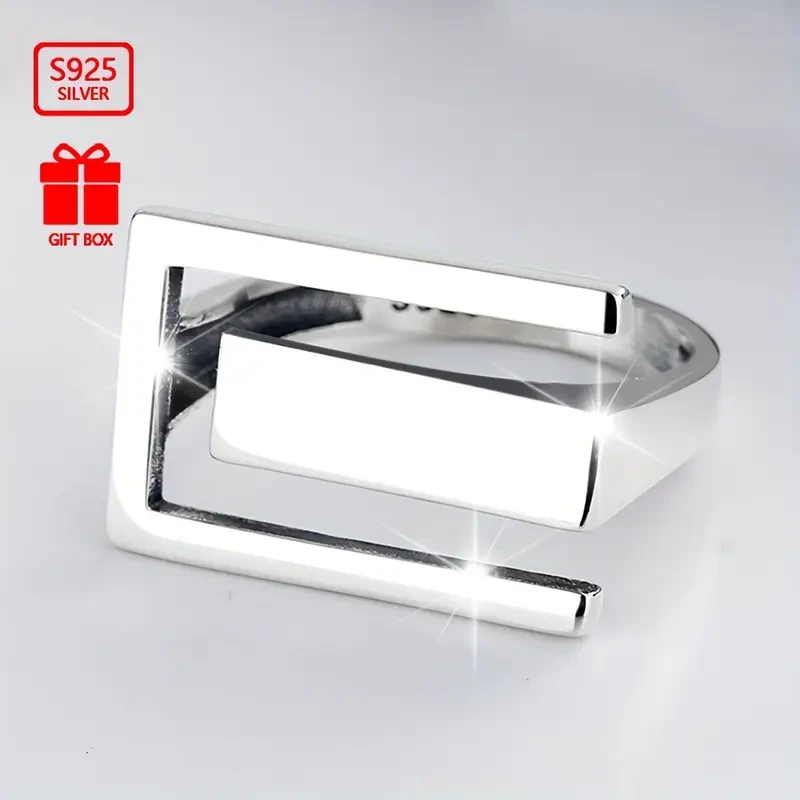 925 Sterling Silvery Adjustable Geometric Open Ring – Timeless Simplicity, Everyday Elegance