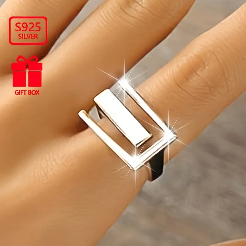 925 Sterling Silvery Adjustable Geometric Open Ring – Timeless Simplicity, Everyday Elegance