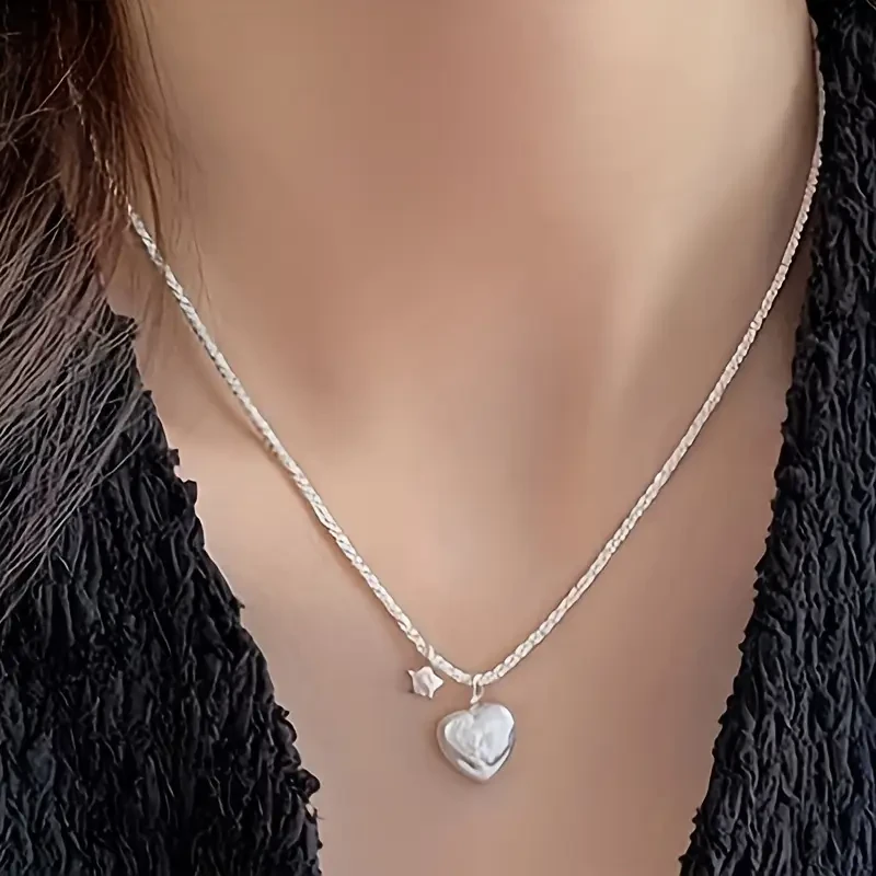 925 Sterling Silver Heart Shaped Beaded Pendant Necklace – A Timeless Symbol of Love and Grace