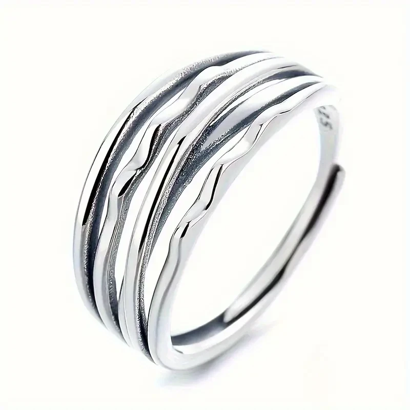 1pc 925 Sterling Silver Multi-Layer Adjustable Ring – Elegant & Versatile for All Occasions