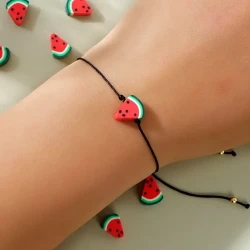 1PC Boho Style Polymer Clay Watermelon Friendship Bracelet for Women and Girls – No Plating, Handmade Soft Ceramic Bead, Adjustable Cord – Perfect for Beach Vacation, Daily Wear & Lucky Gift