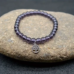 Bohemian Style Purple Beaded Bracelet with Tree of Life Charm – Fashion Accessory, Perfect for Holiday Gifts